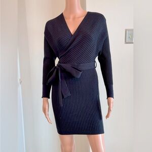 Windsor NWT Black Ribbed Sweater Mini Sexy Bodycon Glam Goth Dress Size Small